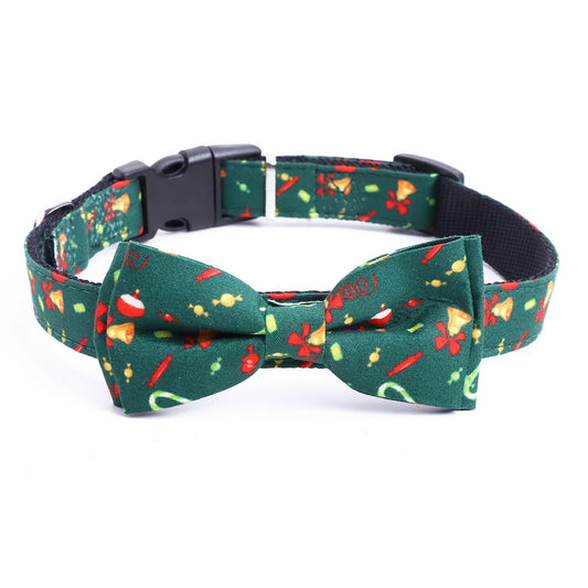 KFX-9357373 Christmas Themed Bow Collar for Medium and Large Dogs - Red and Green with Bell