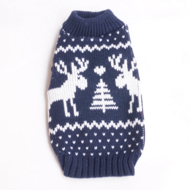KFX-9359165 Christmas-themed Reindeer Dog Sweater in Blue and Red for Small to XXL Sizes