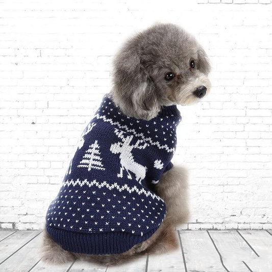 KFX-9359165 Christmas-themed Reindeer Dog Sweater in Blue and Red for Small to XXL Sizes