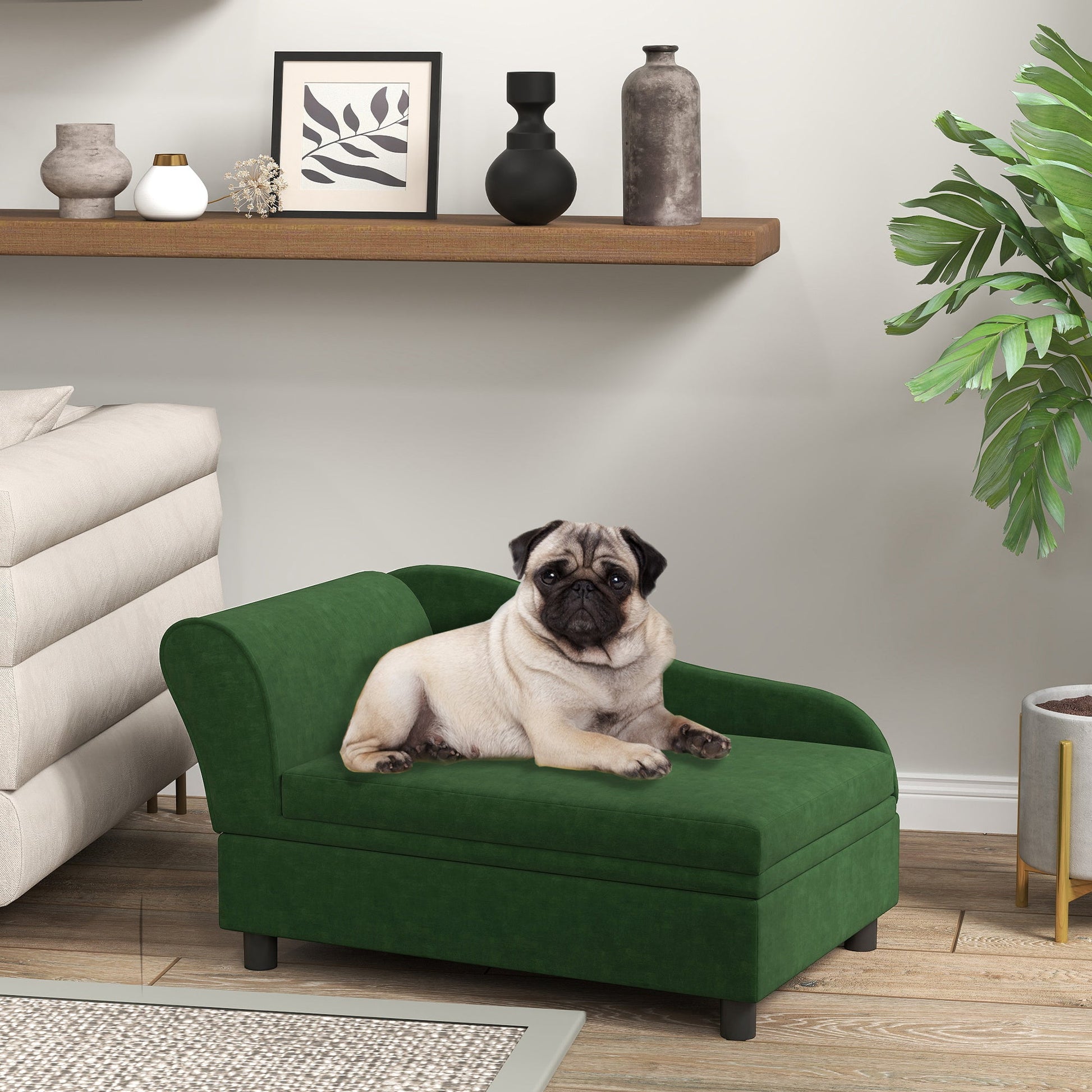 KFX-9359805 Green Pet Sofa Bed with Storage for Small Dogs and Cats, Cushioned Design for Cozy Resting