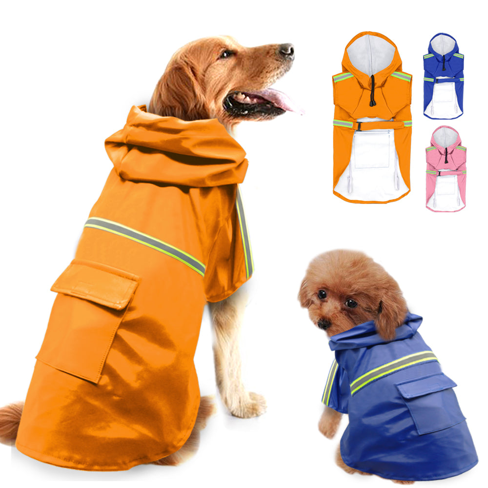 KFX-9360829 Waterproof Reflective Dog Raincoat with Pocket Storage and Adjustable Fit