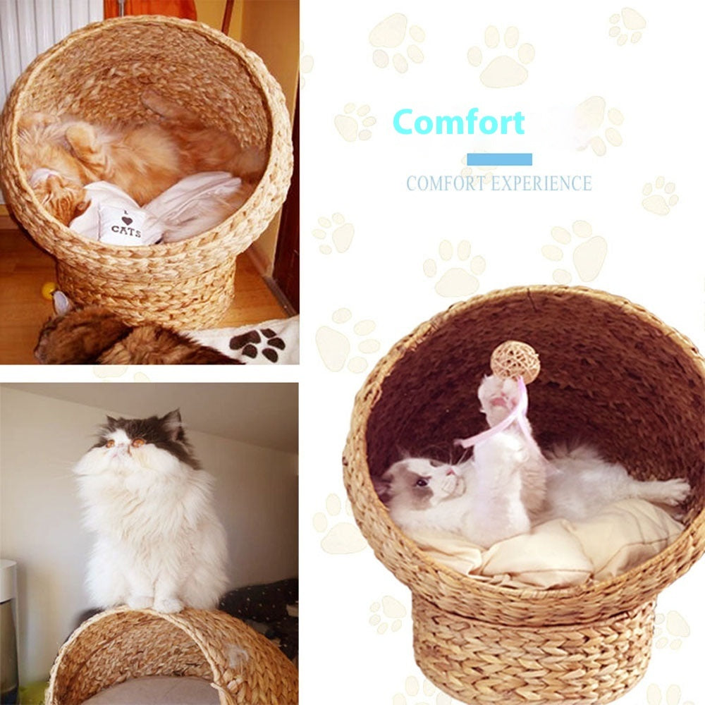 KFX-9361213 Cozy Rattan Cat Nest Bed for Summer Comfort, Brown - 50cm x 57cm