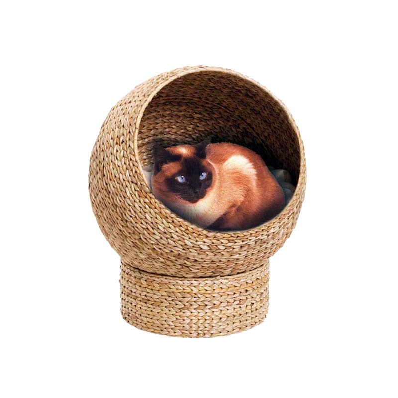 KFX-9361213 Cozy Rattan Cat Nest Bed for Summer Comfort, Brown - 50cm x 57cm