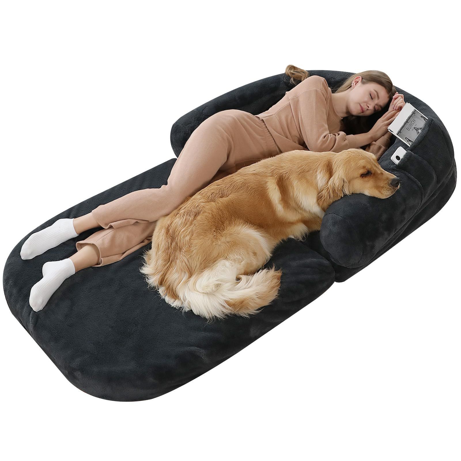 KFX-9365181 Large Foldable Pet Bed, Removable & Washable Kennel, Soft Cloth in Light and Dark Gray - 180x115x25 CM