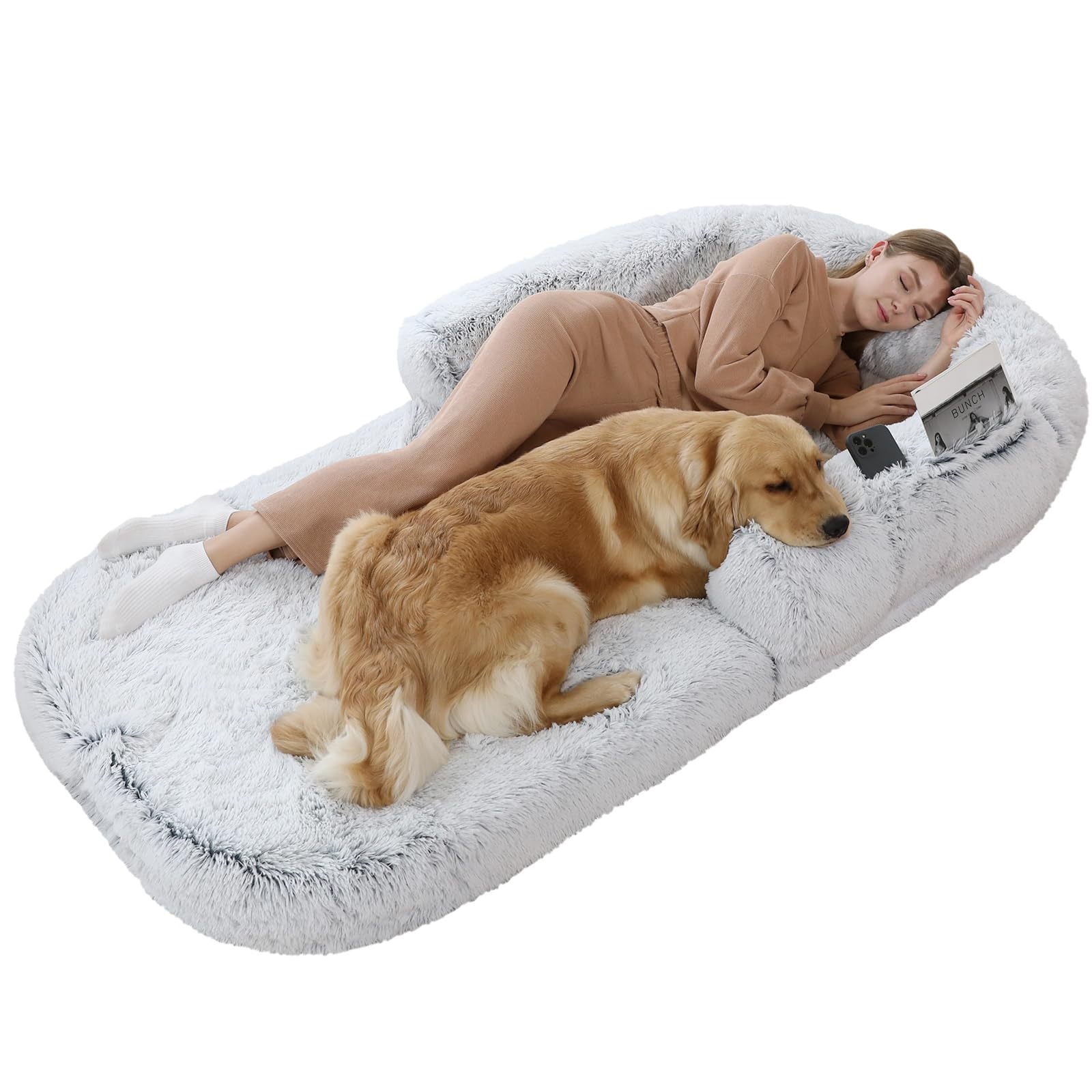 KFX-9365181 Large Foldable Pet Bed, Removable & Washable Kennel, Soft Cloth in Light and Dark Gray - 180x115x25 CM