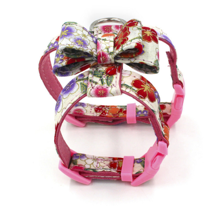 KFX-9366205 Small Dog Print Bow Harness in Black, Red, and Pink – Microfiber Chest Strap with Size Options