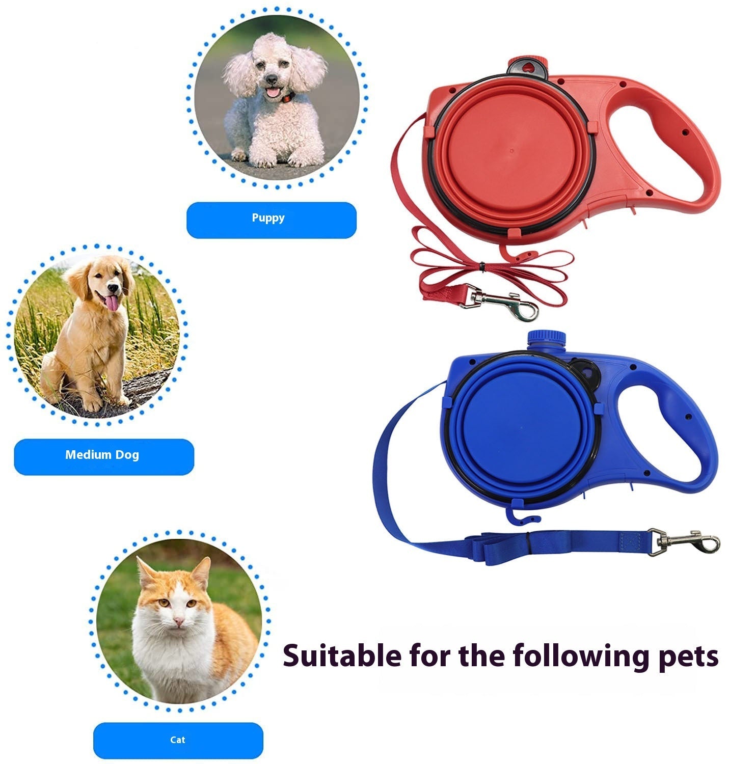 KFX-9366717 Portable 3-in-1 Outdoor Dog Walking Kettle with Hand Holding Rope in Black, Blue, and Red