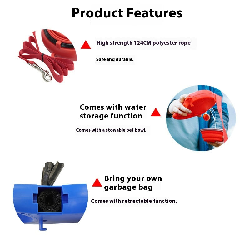 KFX-9366717 Portable 3-in-1 Outdoor Dog Walking Kettle with Hand Holding Rope in Black, Blue, and Red