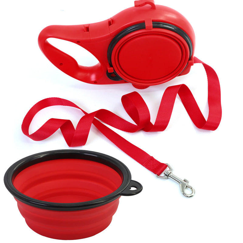 KFX-9366717 Portable 3-in-1 Outdoor Dog Walking Kettle with Hand Holding Rope in Black, Blue, and Red