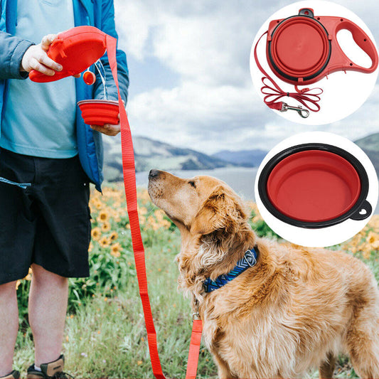 KFX-9366717 Portable 3-in-1 Outdoor Dog Walking Kettle with Hand Holding Rope in Black, Blue, and Red