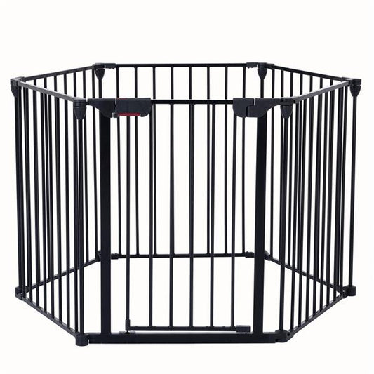 KFX-9368509 150-Inch Adjustable Safety Gate with Walk-Through Door, Ideal for Staircases and Play Areas