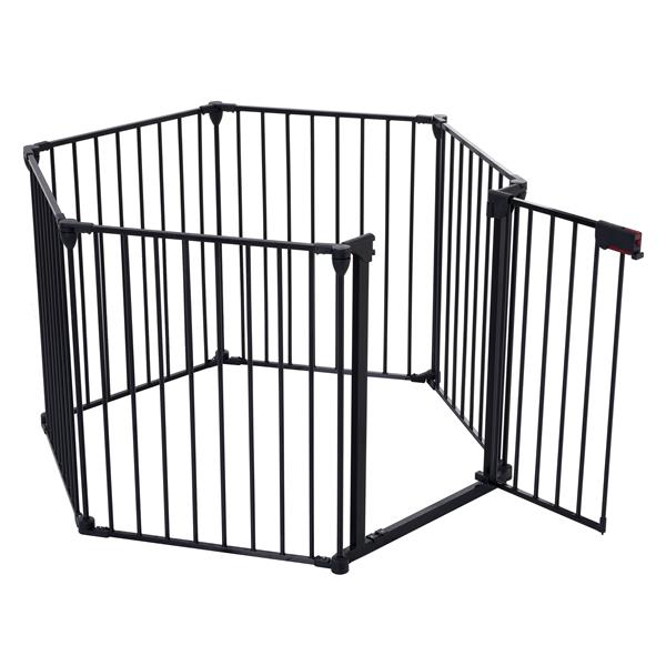 KFX-9368509 150-Inch Adjustable Safety Gate with Walk-Through Door, Ideal for Staircases and Play Areas