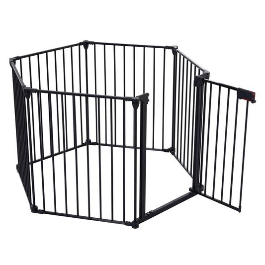 KFX-9368509 150-Inch Adjustable Safety Gate with Walk-Through Door, Ideal for Staircases and Play Areas