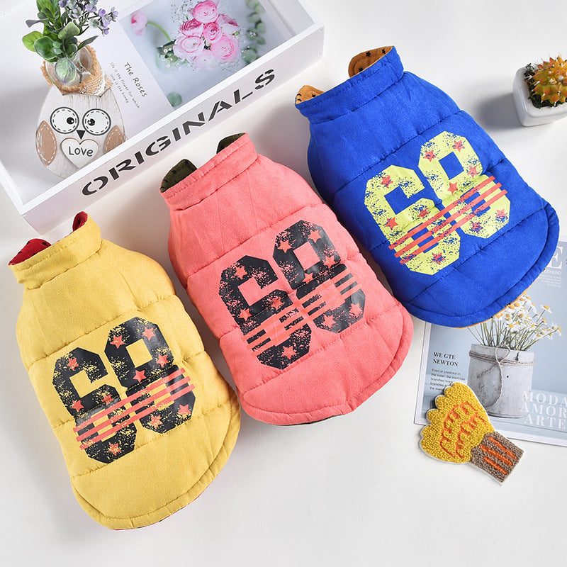KFX-9369277 Double-Sided Stars Vest for Dogs – Casual Autumn & Winter Comfort in Blue, Red, and Yellow