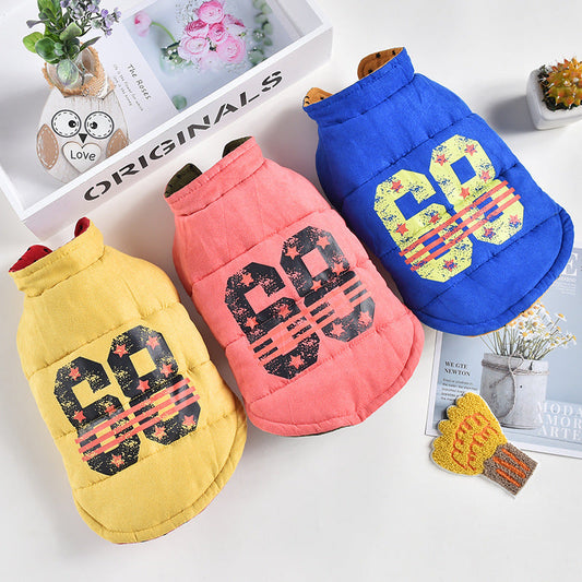 KFX-9369277 Double-Sided Stars Vest for Dogs – Casual Autumn & Winter Comfort in Blue, Red, and Yellow