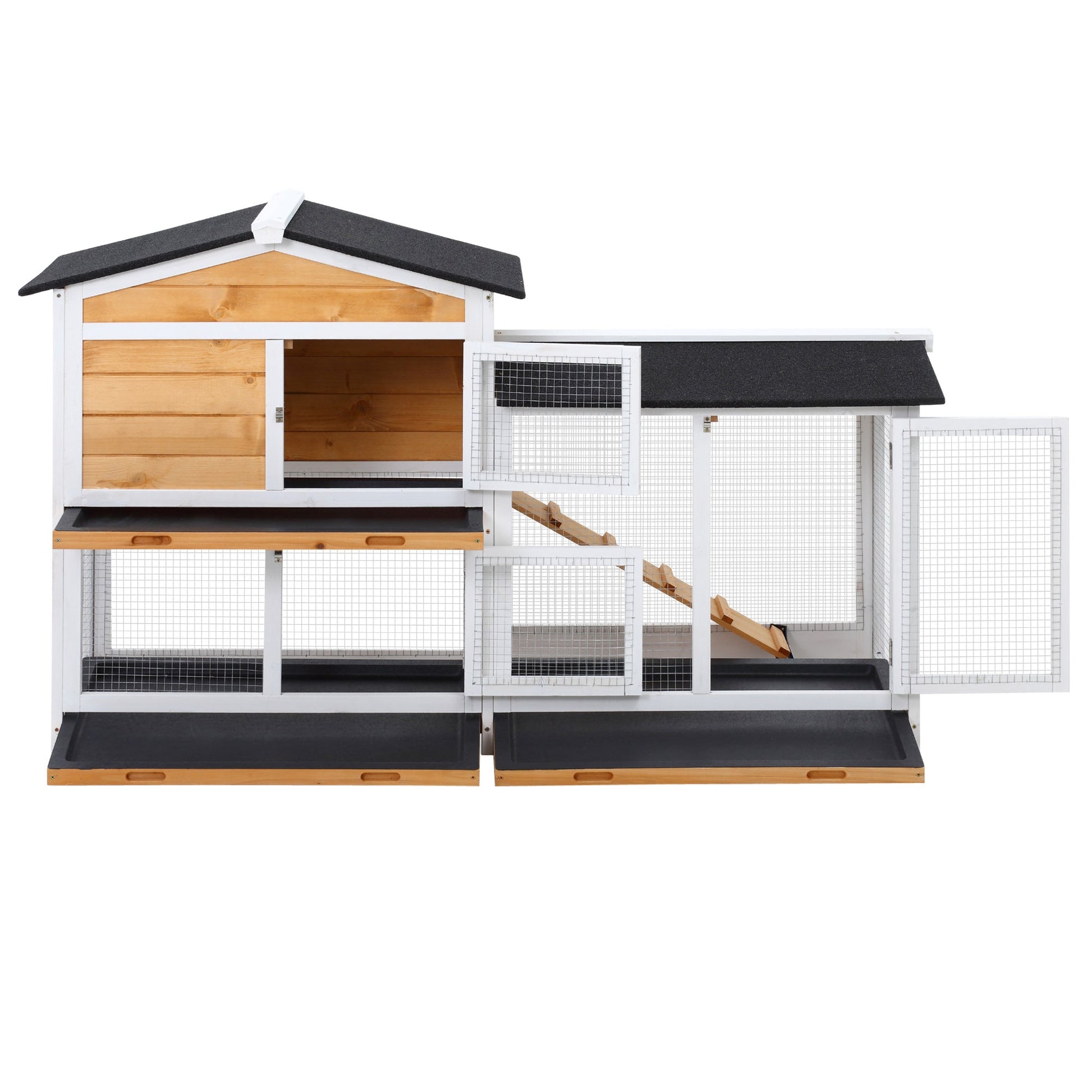 KFX-9370557 2-Story Wooden Rabbit House with Ramp and Weatherproof Roof for Indoor/Outdoor Use