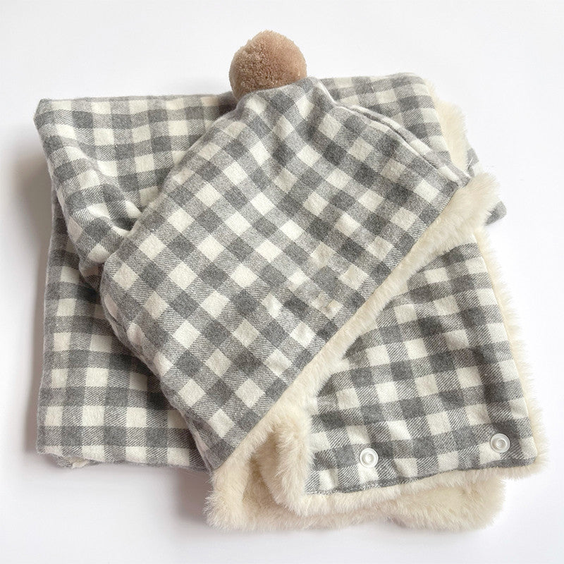 KFX-9371069 Cozy Cotton Pet Blanket for Cats – Green or Gray Checkered Cape, Sizes S/M/L