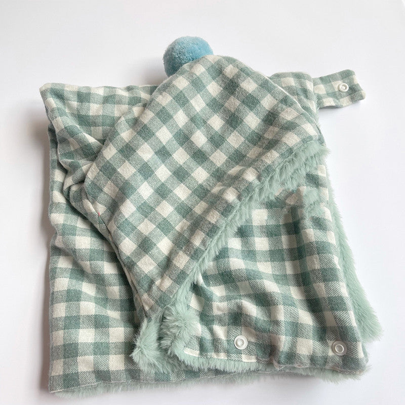 KFX-9371069 Cozy Cotton Pet Blanket for Cats – Green or Gray Checkered Cape, Sizes S/M/L