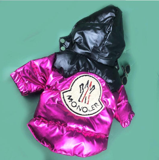 KFX-9375037 Stylish Casual Down Jacket for Pets with Star Patent Fur Collar in Black and Pink