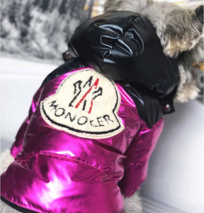 KFX-9375037 Stylish Casual Down Jacket for Pets with Star Patent Fur Collar in Black and Pink