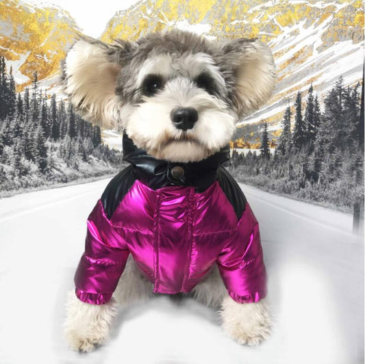 KFX-9375037 Stylish Casual Down Jacket for Pets with Star Patent Fur Collar in Black and Pink