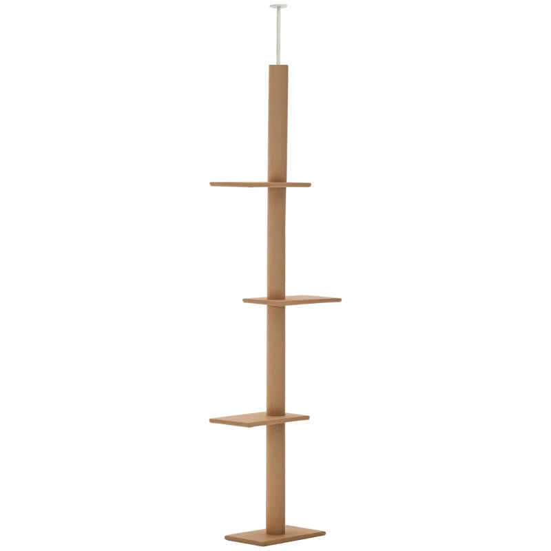 KFX-9375933 Adjustable Floor-to-Ceiling Cat Climbing Tower with Scratching Posts and Platforms in Brown