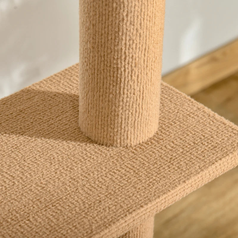 KFX-9375933 Adjustable Floor-to-Ceiling Cat Climbing Tower with Scratching Posts and Platforms in Brown