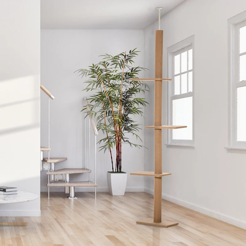 KFX-9375933 Adjustable Floor-to-Ceiling Cat Climbing Tower with Scratching Posts and Platforms in Brown
