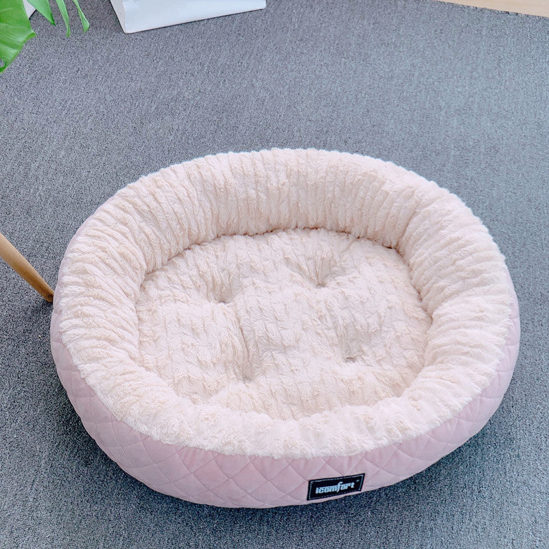 KFX-9376701 Plush Round Dog Nest - Thickened Velvet Cushion for Medium and Large Dogs in Multiple Colors