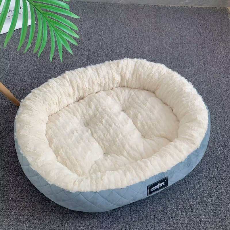 KFX-9376701 Plush Round Dog Nest - Thickened Velvet Cushion for Medium and Large Dogs in Multiple Colors