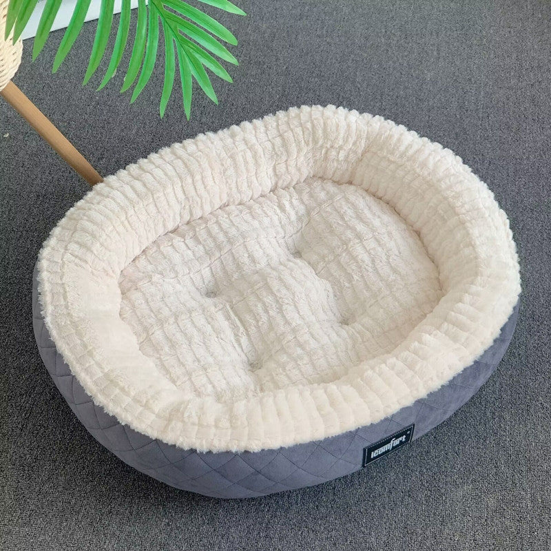 KFX-9376701 Plush Round Dog Nest - Thickened Velvet Cushion for Medium and Large Dogs in Multiple Colors