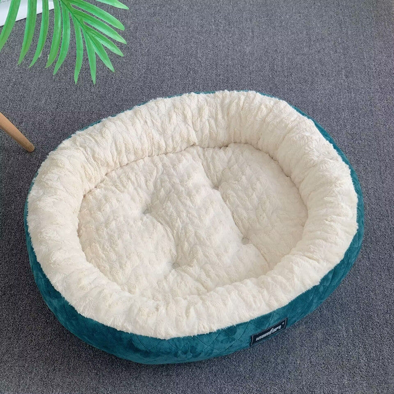 KFX-9376701 Plush Round Dog Nest - Thickened Velvet Cushion for Medium and Large Dogs in Multiple Colors