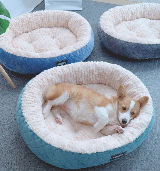 KFX-9376701 Plush Round Dog Nest - Thickened Velvet Cushion for Medium and Large Dogs in Multiple Colors