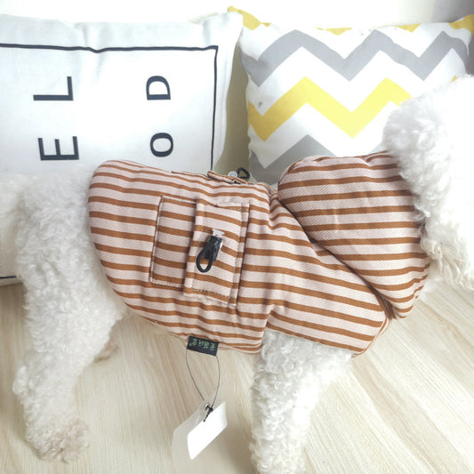 KFX-9377085 Stylish Cotton Outfits for Medium Dogs - Striped Design in Green, Coffee, and Blue