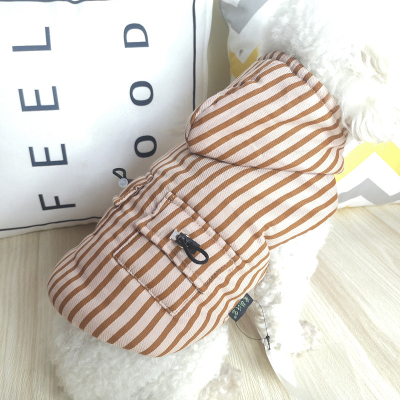 KFX-9377085 Stylish Cotton Outfits for Medium Dogs - Striped Design in Green, Coffee, and Blue