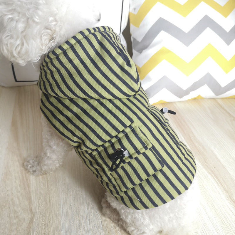 KFX-9377085 Stylish Cotton Outfits for Medium Dogs - Striped Design in Green, Coffee, and Blue