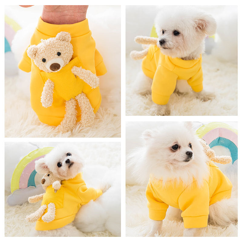 KFX-9377725 Adorable Yellow Bear Design Two-Legged Cat Sweater - Soft Milk Silk Fabric