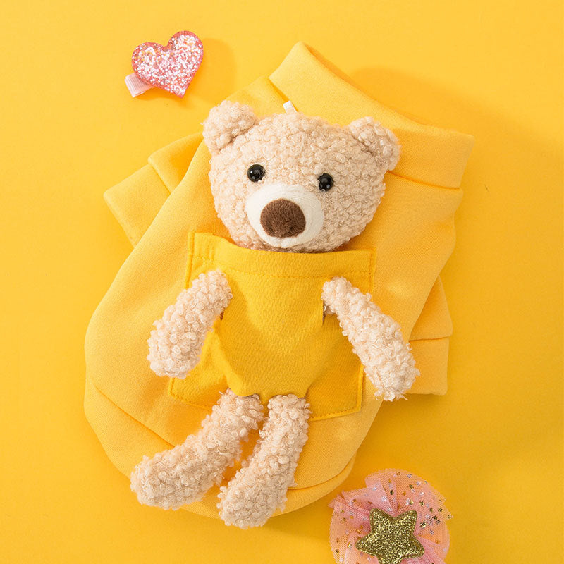 KFX-9377725 Adorable Yellow Bear Design Two-Legged Cat Sweater - Soft Milk Silk Fabric