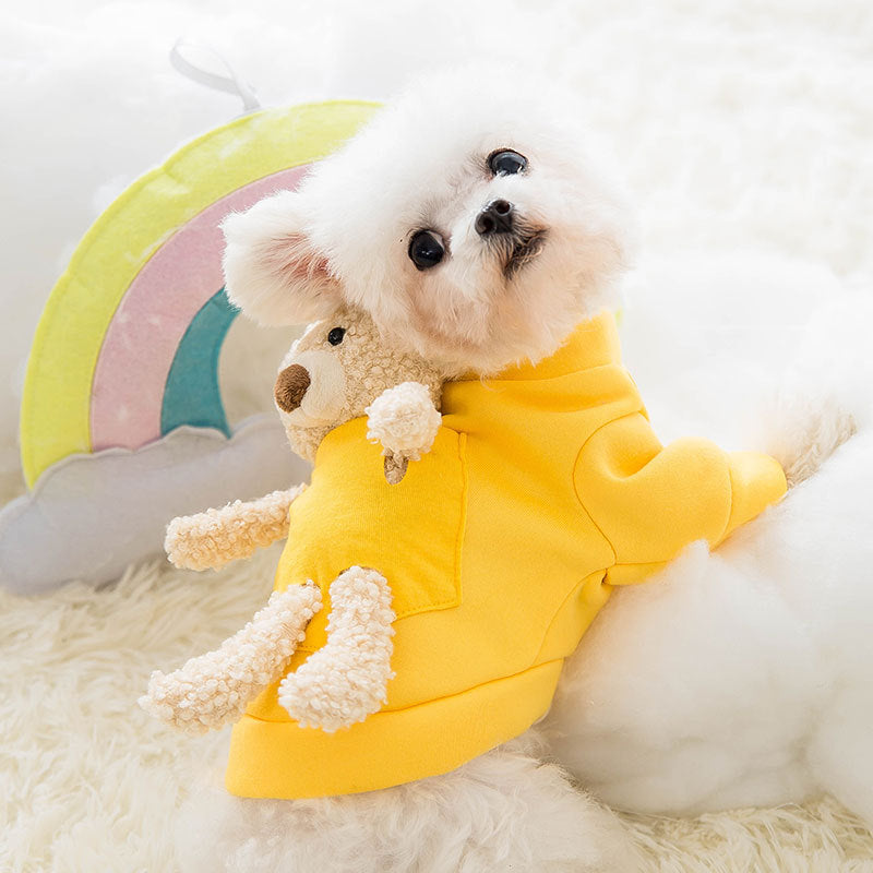 KFX-9377725 Adorable Yellow Bear Design Two-Legged Cat Sweater - Soft Milk Silk Fabric