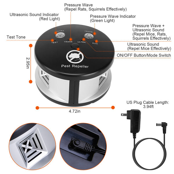 KFX-9378109 Ultrasonic Pest Repeller with 4 Modes, Effective Indoor Rodent Control for Spaces up to 3229sq.ft