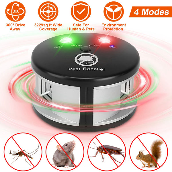 KFX-9378109 Ultrasonic Pest Repeller with 4 Modes, Effective Indoor Rodent Control for Spaces up to 3229sq.ft