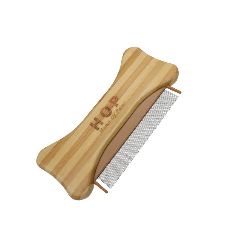 KFX-9378237 Double-Sided Bamboo Dog Comb with Flea Removal Features