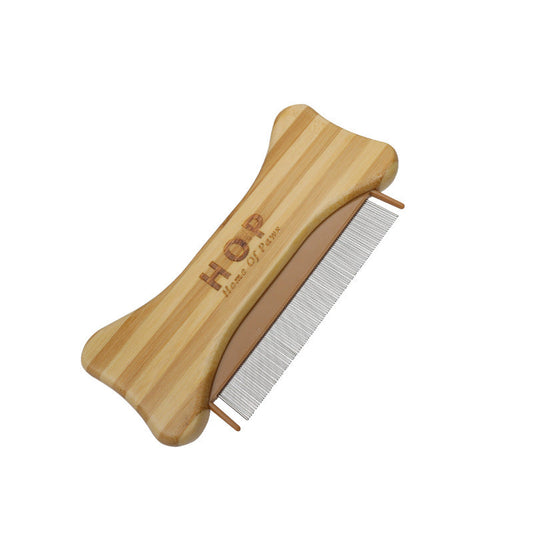 KFX-9378237 Double-Sided Bamboo Dog Comb with Flea Removal Features