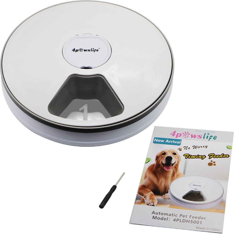 KFX-9378493 Automatic Pet Feeder with Intelligent Timing for Dogs and Cats - White Plastic Design