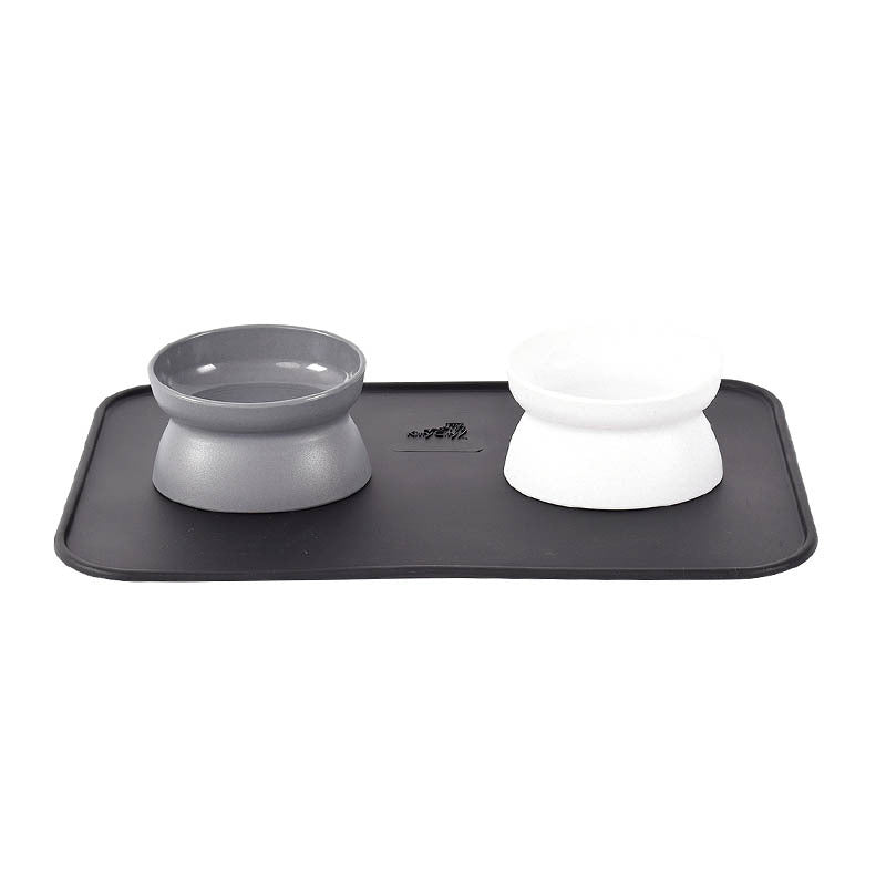 KFX-9378621 Elevated Dark Gray and White Cat Bowl for Cervical Spine Protection