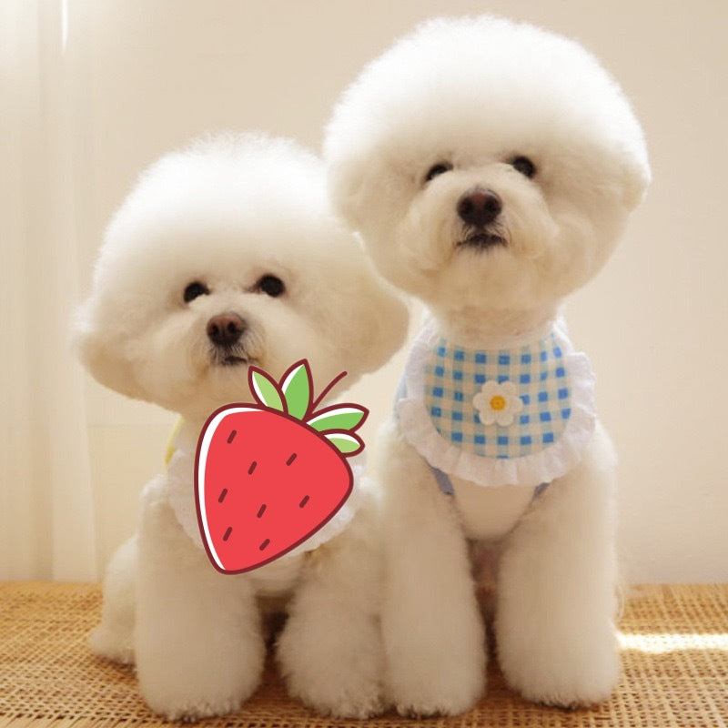 KFX-9380029 Flower Plaid Scarf Bib for Pets - Cotton Saliva Towel, 13.5cm Width, 9cm Height, 75cm Belt Length