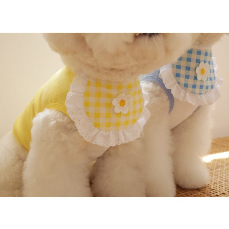 KFX-9380029 Flower Plaid Scarf Bib for Pets - Cotton Saliva Towel, 13.5cm Width, 9cm Height, 75cm Belt Length