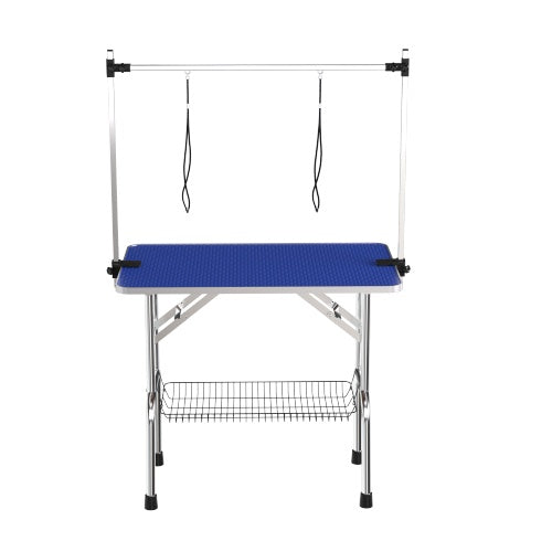 KFX-9380285 Large Pet Grooming Table with Adjustable Arms and Non-Slip Rubber Surface - 42 Inches, Heavy-Duty Stainless Steel Construction