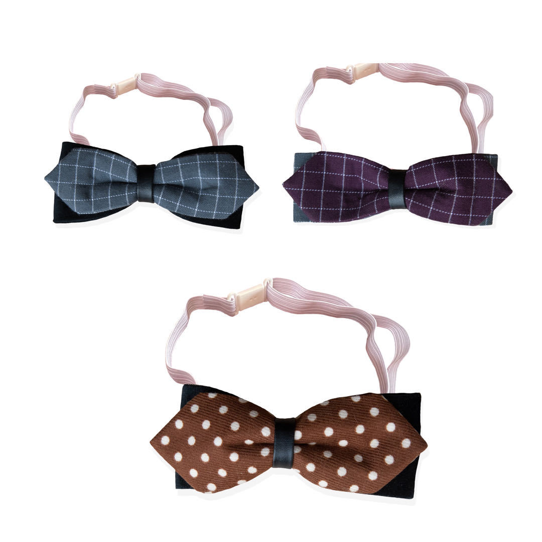 KFX-9380413 Handmade Dog Bow Tie Collar in Wine Red Plaid & Gray Plaid for Small and Medium Dogs