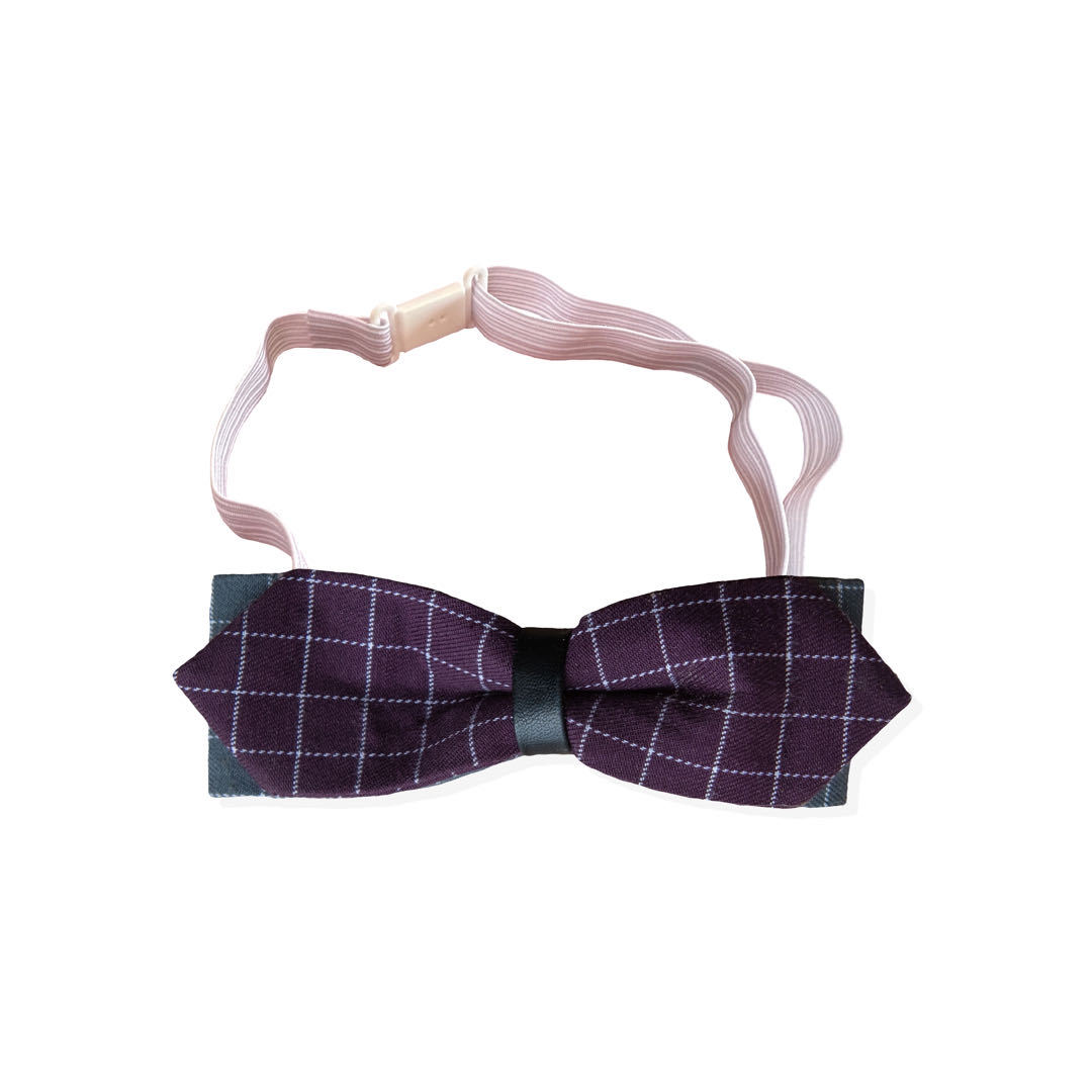 KFX-9380413 Handmade Dog Bow Tie Collar in Wine Red Plaid & Gray Plaid for Small and Medium Dogs